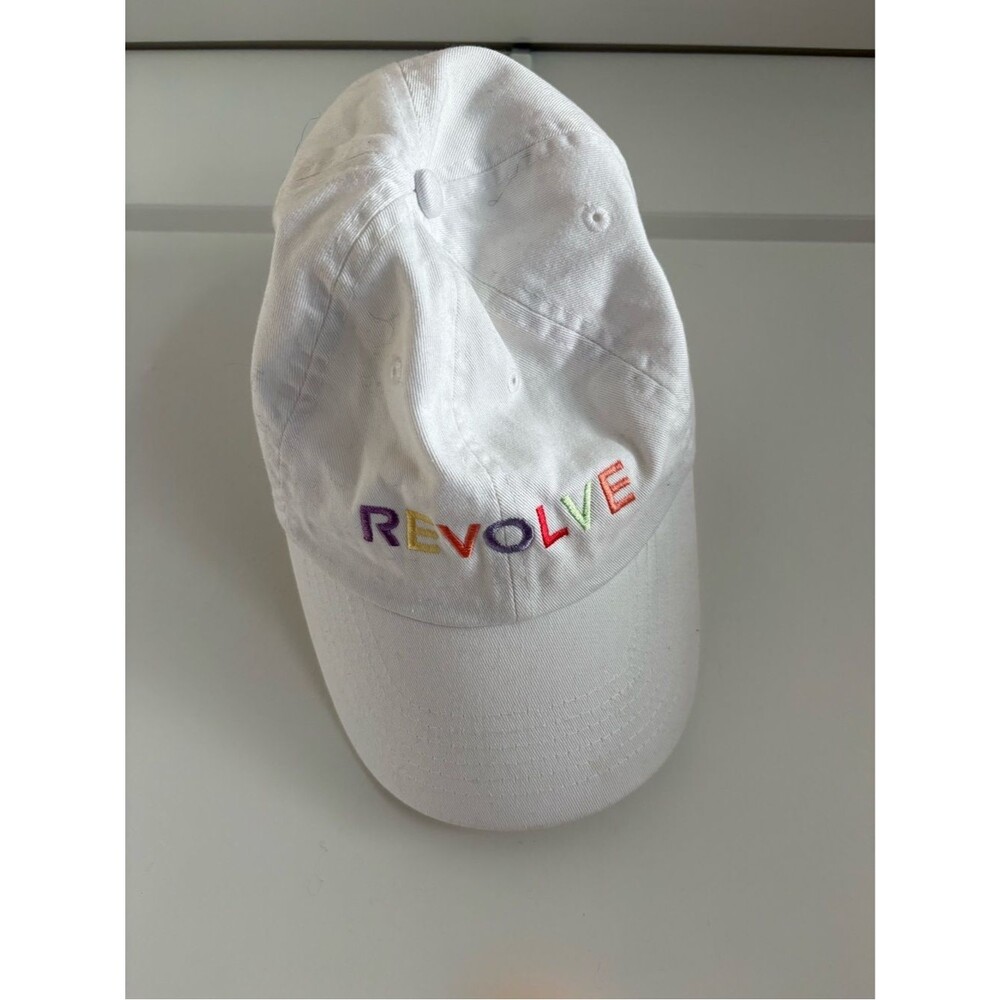 REVOLVE White Cap with Rainbow Embroidered Logo